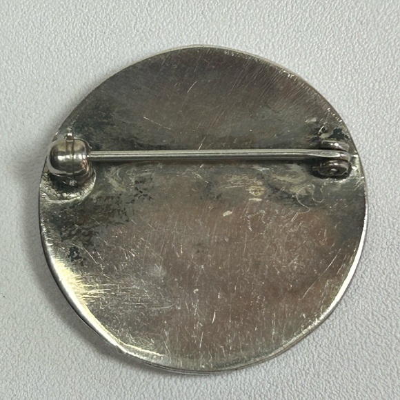 Signed Native Sterling Silver Mother of Pearl Turquoise Pinwheel Zuni Inlay 925 - Picture 2 of 8